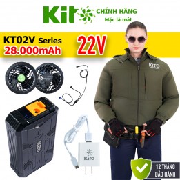 [2 Áo KITO + 1 Bộ Quạt 22V] Chính Hãng Pin 28.000mAh Chạy 10 - 20 Giờ, Áo Có Mũ 4 Màu BH 12 Tháng